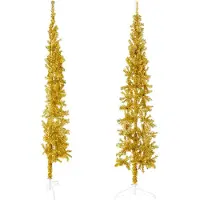 Prolenta Maison Exclusive - Sapin de Noël artificiel demi-arbre, design élancé, couleur or, avec pied, 180 cm