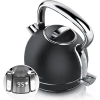 Arendo Bouilloire avec réglage de la température, 1,7 l, 2200 W, acier inoxydable Retro Style Vintage, protection contre la surchauffe & la cuisson à sec, noir