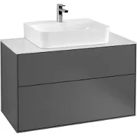 Villeroy & Boch Finion meuble sous lavabo, lavabo au centre, 1000x603x501mm, Glass Black Matt, F10200GM