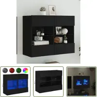 The Living Store Meuble TV mural avec lampes LED Noir 78,5x30x60,5 cm