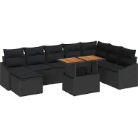 Syfax Ensemble de canapé de jardin 9 pcs Noir Poly rotin