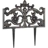 Relaxdays Lot de 10 clôtures de parterre en fonte, avec piquet, système d'emboîtement simple, clôture décorative, style rétro, H x l x P : 37 x 36 x 2 cm, bronze