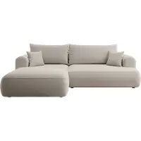 Selsey Ovo - Canapé d'angle avec fonction sommeil, coffre de lit, ottomane à gauche, housse en velours Easy-Clean en blanc crème