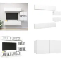 vidaXL 6 pcs. Ensemble d'armoires TV Blanc Bois composite - Ensemble d'armoires TV - Ensemble d'armoires TV suspendues - Ensembles d'armoires TV suspendues