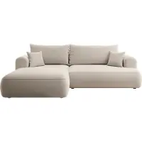 Selsey Canapé d'angle Ovo avec fonction sommeil, ottomane à gauche, housse en velours Easy-Clean beige clair