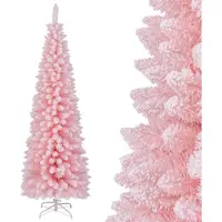 Coast Pink Artificial Christmas Tree 180 cm - Forme crayon élancée - Branches enneigées - Support métal