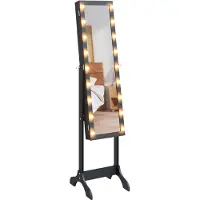 Syfax Miroir sur pied blanc avec LED noir 34x37x146 cm