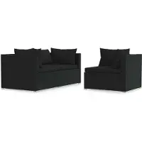 Syfax Salon de jardin 3 pcs avec coussins Noir Résine tressée