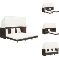 vidaXL Canapé-lit extensible 3 places avec toit Poly rotin brun - Canapés de jardin