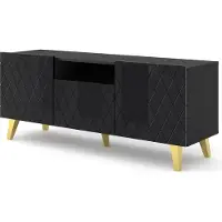 Homlando Armoire TV DIUNA 145 cm 2D1K sur pieds NOIR MAT / NOIR BRILLANT Armoire basse Armoire TV Moderne