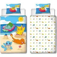 Nintendo Parure de Lit POKEMON Pikachu Plage, Microfibre, 140 x 200 cm, 1 Taie 63 x 63 cm