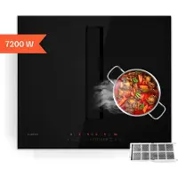Klarstein Chef-Fusion Prime table à induction avec hotte intégrée - 7200 W, Boost 8400 W, 590 m³/h, classe énergétique A, Flex Zone, verre & inox, design compact, minuterie 99 min, noir
