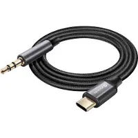 Swissten Câble auxiliaire audio USB C vers jack 3.5 mm Nylon Tressé 1.5m Noir