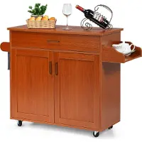 Coast Chariot de cuisine avec porte-serviettes Tablette à épices Tiroir & tablette réglable en hauteur Ilot de cuisine à roulettes Chariot de service Marron