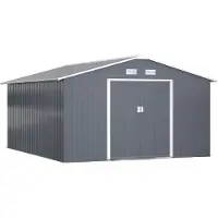 Outsunny Abri de jardin avec fondation en métal, gris charbon, 340 x 386 x 200 cm