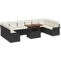 Syfax Ensemble de canapé de jardin 9 pc Noir Poly rotin