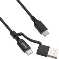 InLine Câble USB-C 2 en 1 + adaptateur USB-A, USB 2.0, 100W, TPE, noir, 2m
