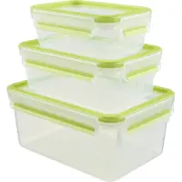 EMSA Boîte de conservation CLIP & CLOSE, Set de 3, 0,55/1,0/2,30 L, Couleur vert