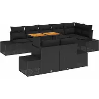 Syfax Ensemble de canapé de jardin 9 pcs Noir Poly rotin