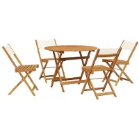Syfax Ensemble à manger de jardin 5 pcs blanc crème tissu bois massif