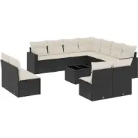 Syfax Salon de jardin 12 pcs avec coussins noir résine tressée