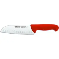 Arcos Couteau Santoku 2900- Prof 290622 avec poches en nitrum en acier inoxydable et polypropylène mangue rouge ergonomique avec lame de 18 cm, vitrine.