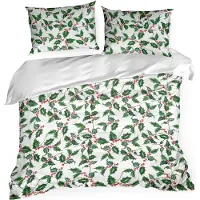 Eurofirany linge de lit TORI 160x200 cm Noël Housse de couette ensemble gui blanc vert rouge