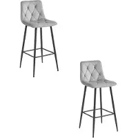 Leobert Tabouret Valora NADO en velours gris argenté, pieds noirs (2 pièces) | Paire de tabourets en velours gris argenté doux