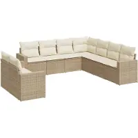 vidaXL Ensemble de salon de jardin 9 pièces avec coussins beige Poly rotin