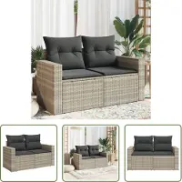 The Living Store Canapé de jardin avec coussins 2 places gris clair Poly rotin