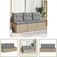 The Living Store Canapé de jardin avec coussins 3 places Beige Poly Rattan