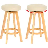 Mendler Lot de 2 tabourets de bar Navan, chaise de bar tabouret de bar, bois similicuir pivotant crème, pieds clairs