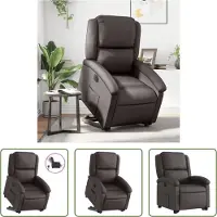 The Living Store Fauteuil relax avec releveur électrique Marron foncé Cuir véritable