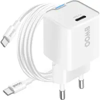BWOO , chargeur USB-C 30W GaN avec câble 60W 1m, blanc