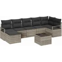 Syfax Ensemble de Canapés avec coussin 9 pcs Gris clair polyrotin