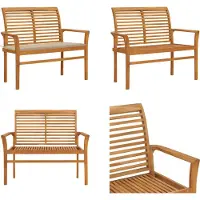 vidaXL Banc de jardin avec revêtement beige 112 cm bois massif teck - Banc de jardin - Banc de terrasse - Bancs de terrasse
