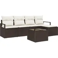 vidaXL Ensemble de canapés avec coussins 6 pcs brun et crème poly rotin