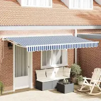 Prolenta Tissu de remplacement pour stores d'extérieur, bleu et blanc, dimensions 380 x 195 cm, en polyester