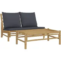 Syfax Salon de jardin 2 pcs avec coussins gris foncé bambou