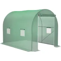 Outsunny Serre de Jardin Tunnel Surface Sol 6 m? 3L x 2l x 2,10H m ch?ssis Tubulaire renforcšŠ Porte zippšŠe 4 fenšºtres enroulables Vert