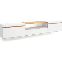 Skraut Home COZY Meuble TV, Banc Télé, 260x35x45cm, Suspendu, Mural, Blanc et Chêne Soft