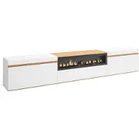 Skraut Home COZY Meuble TV, Banc Télé, 260x35x45cm, Cheminée électrique, Blanc et Chêne Soft