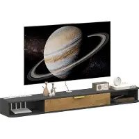 HOMCOM Meuble TV suspendu meuble télé bois banc TV mural avec compartiments ouverts, porte rabattable et passe-câbles, pour salon chambre à coucher, 160 x 24 x 16 cm, gris