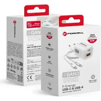 Forcell F-ENERGY Crystal Color GaN III VT-41 chargeur de voyage avec câble en silicone avec 1 x Type C + 1x USB A prises, PD QC4.0 33W blanc
