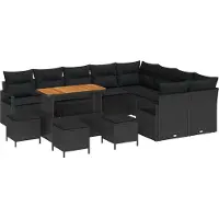 Syfax Ensemble de canapé de jardin avec coussin 13 pcs Noir polyrotin