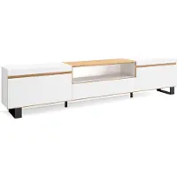 Skraut Home COZY Meuble TV, Banc Télé, 260x35x57 cm, Blanc et Chêne Soft