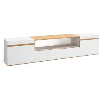 Skraut Home COZY Meuble TV, Banc Télé, 200x35x45cm, Meubles de salon, Blanc et Chêne Soft