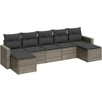vidaXL Ensemble de salon de jardin 7 pièces avec coussins Gris Poly rotin