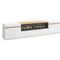 Skraut Home COZY Meuble TV, Banc Télé, 200x35x45cm, Cheminée électrique, Blanc et Chêne Soft