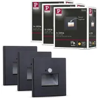 Paulmann Edge LED Set de 3 lampes murales encastrées Noir mat avec capteur PIR